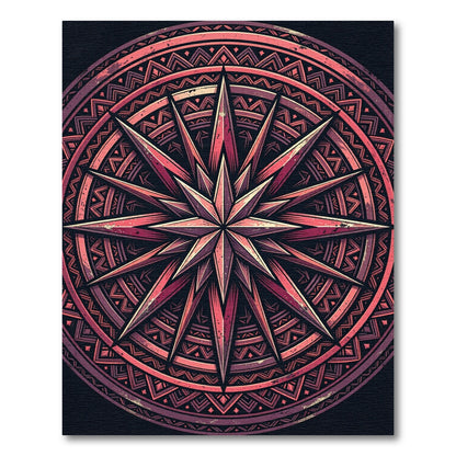 Dark Crimson Geometric Compass Star Rug