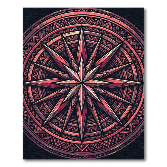 Dark Crimson Geometric Compass Star Rug