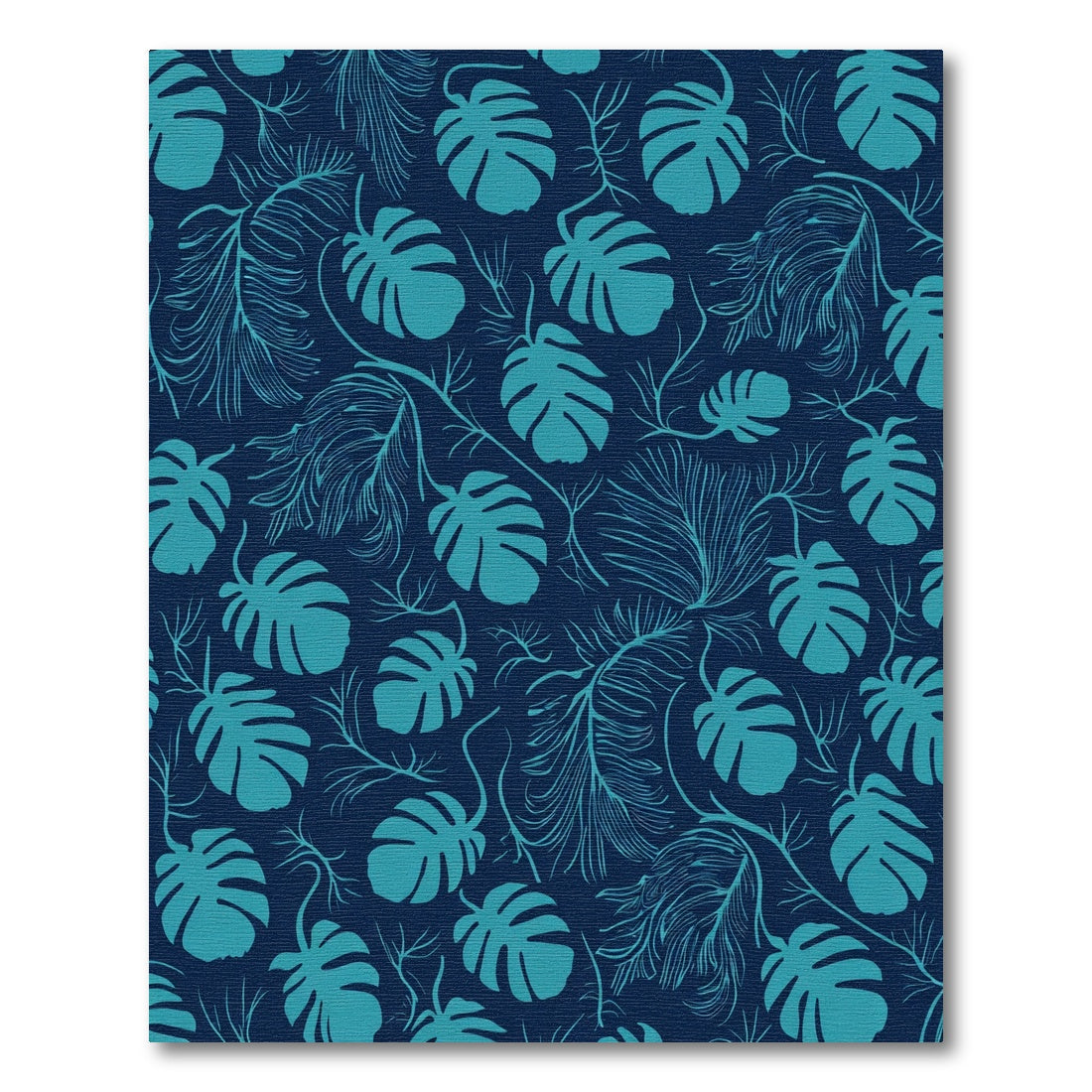 Deep Teal Tropical Leaf Pattern Rug