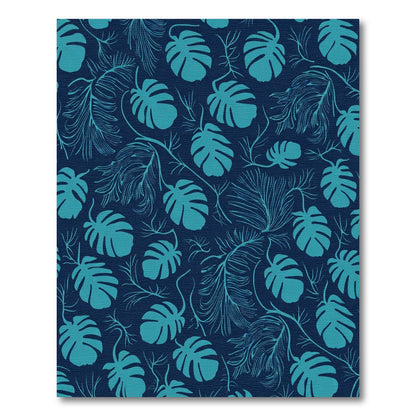 Deep Teal Tropical Leaf Pattern Rug