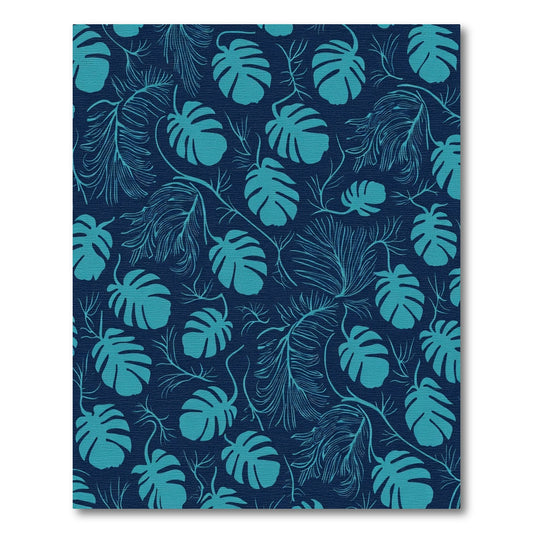 Deep Teal Tropical Leaf Pattern Rug