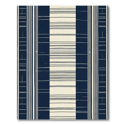 Navy Cream Contemporary Striped Rug