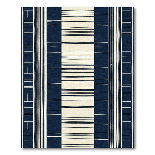 Navy Cream Contemporary Striped Rug