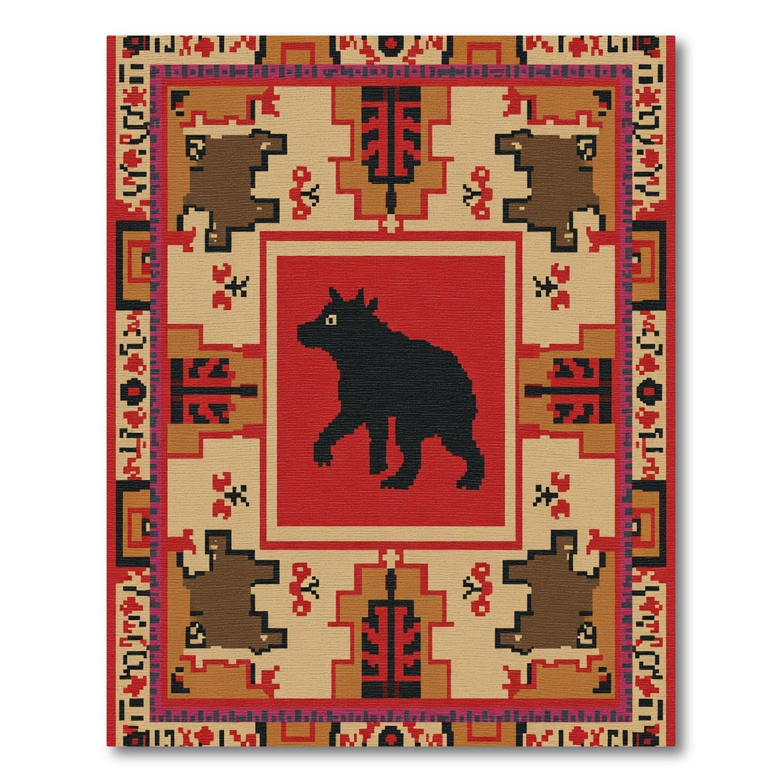 Bold Black Bear Red Geometric Rug