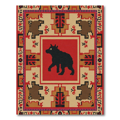 Bold Black Bear Red Geometric Rug