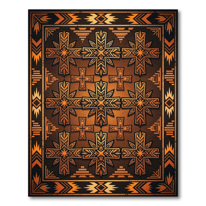 Ornate Amber Cross Southwestern Geometric Area Rug