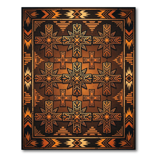 Ornate Amber Cross Southwestern Geometric Area Rug