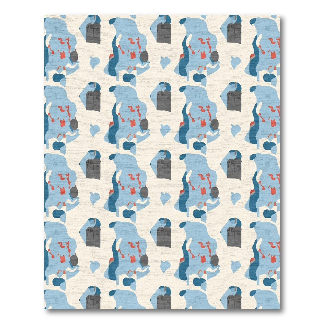 Abstract Blue Gray Red Organic Shapes Rug