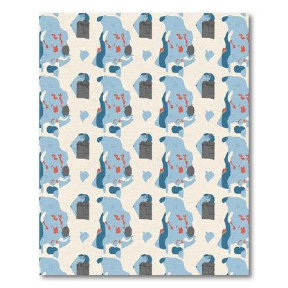Abstract Blue Gray Red Organic Shapes Rug
