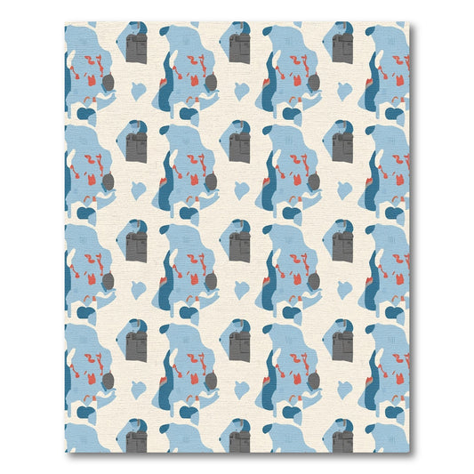 Abstract Blue Gray Red Organic Shapes Rug