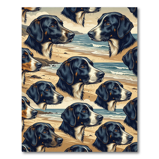 Coastal Hound Portrait Seashore Illustration Rug