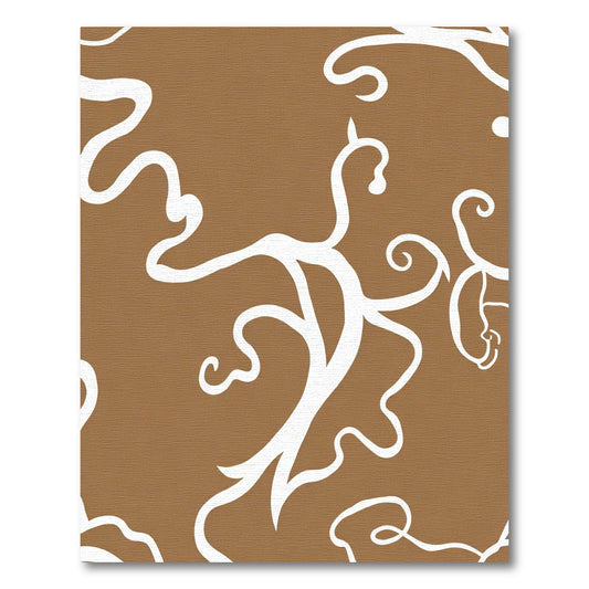 Brown White Organic Vine Swirl Rug