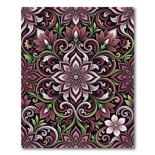 Elegant Mauve Floral Damask Swirl Rug
