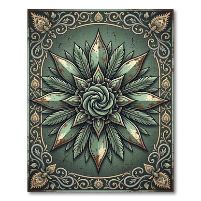 Vintage Sage Botanical Swirl Medallion Rug
