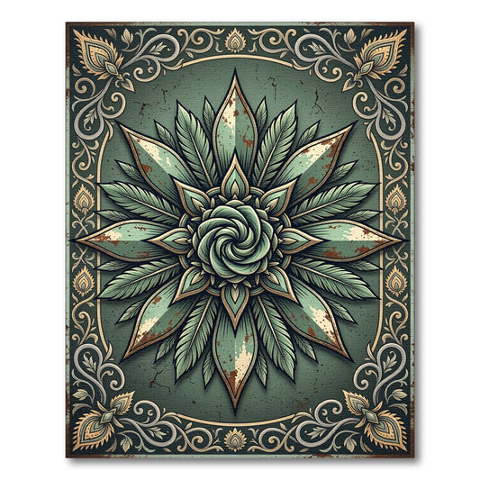 Vintage Sage Botanical Swirl Medallion Rug