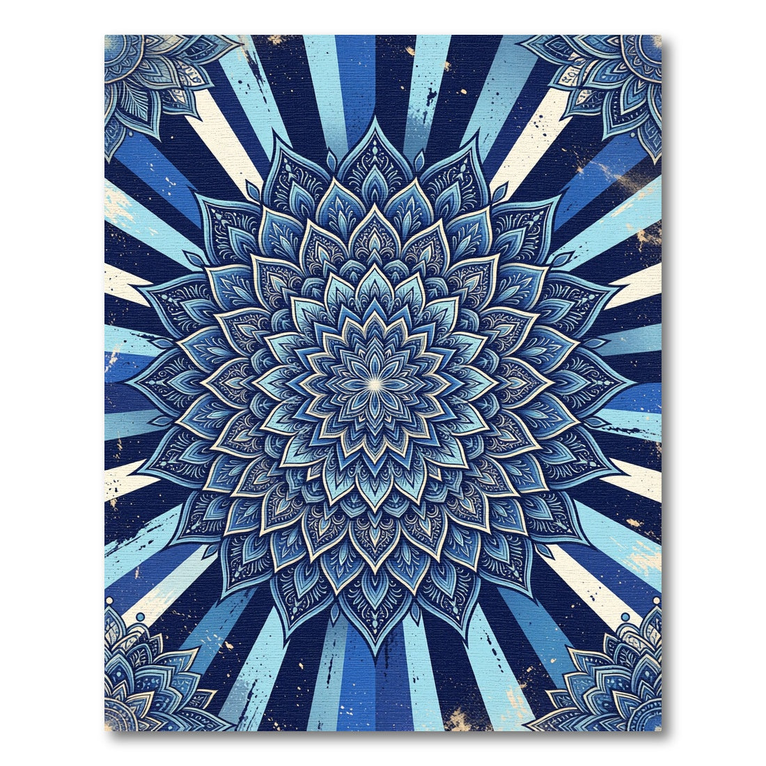 Radiant Indigo Celestial Flower Mandala Rug