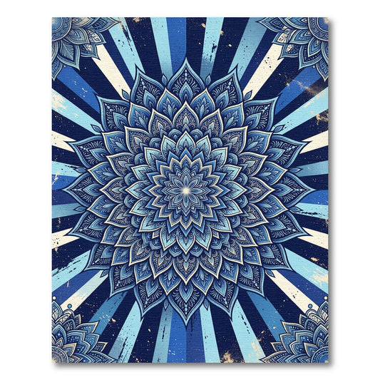 Radiant Indigo Celestial Flower Mandala Rug