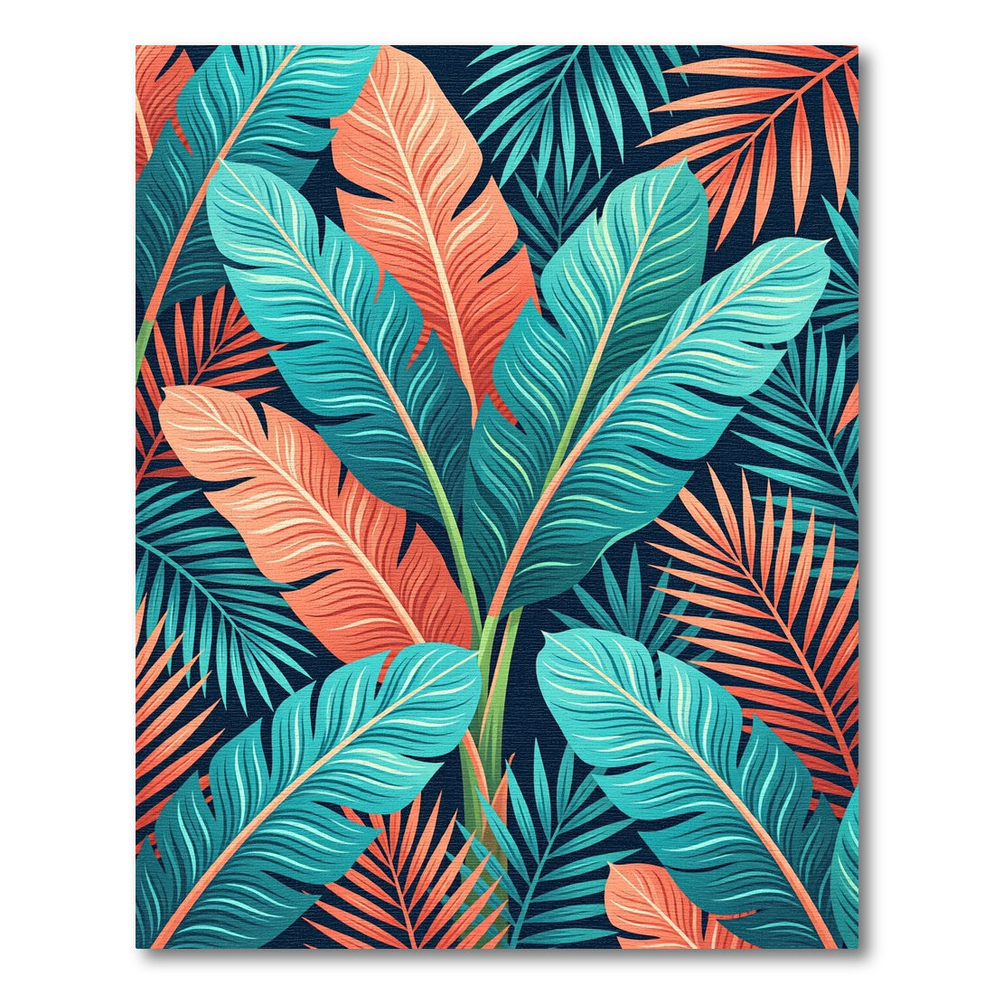 Vibrant Tropical Teal and Coral Foliage Rug