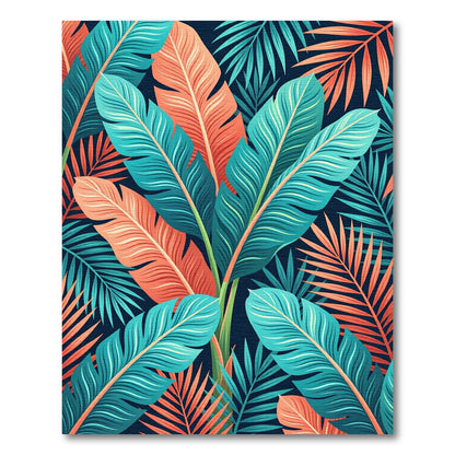 Vibrant Tropical Teal and Coral Foliage Rug