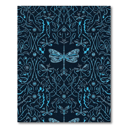 Midnight Blue Dragonfly Garden Tapestry Rug