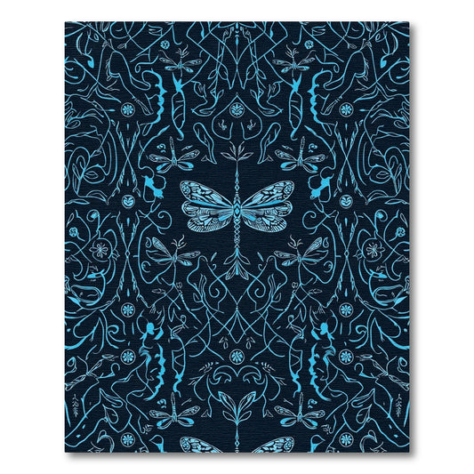 Midnight Blue Dragonfly Garden Tapestry Rug