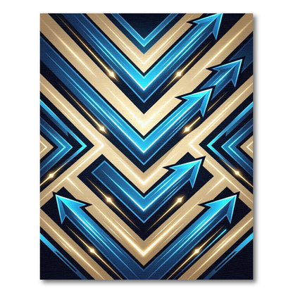 Luminous Blue Golden Arrow Geometric Art Rug