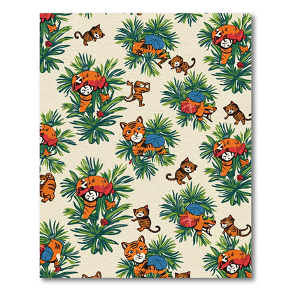 Playful Orange Tigers Tropical Jungle Rug