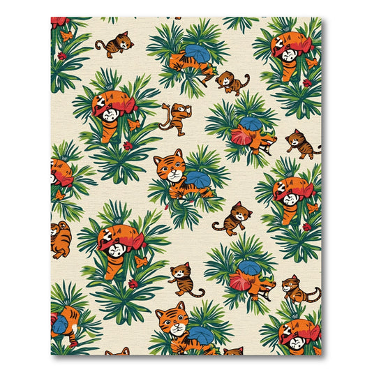 Playful Orange Tigers Tropical Jungle Rug