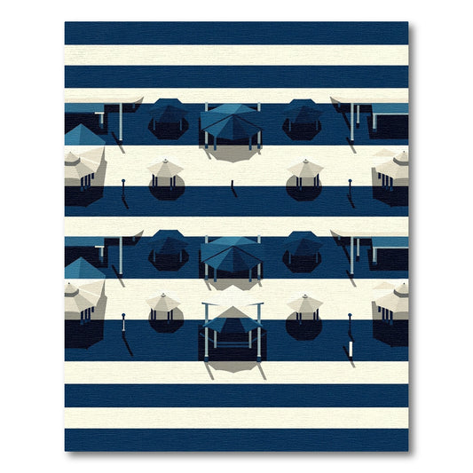 Modern Navy White Striped Geometric Gazebo Rug