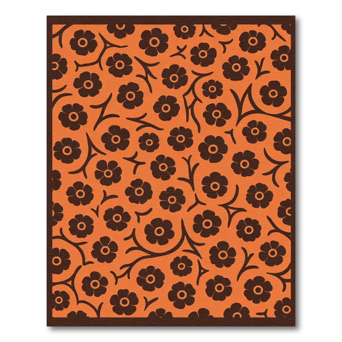 Whimsical Brown Floral on Orange Background Rug