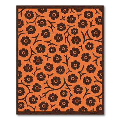 Whimsical Brown Floral on Orange Background Rug