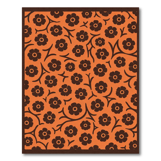 Whimsical Brown Floral on Orange Background Rug
