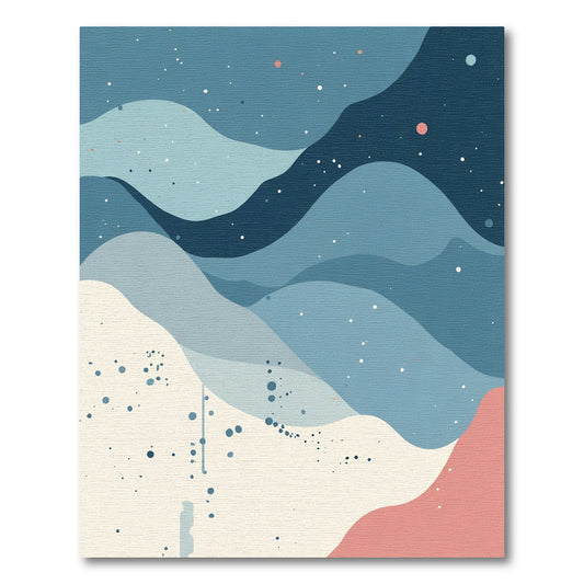 Misty Blue Abstract Layered Curves Rug