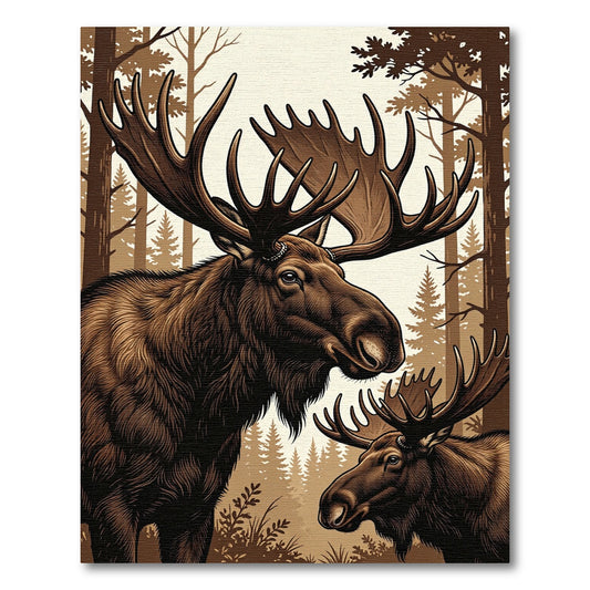 Majestic Brown Moose Forest Illustration Rug