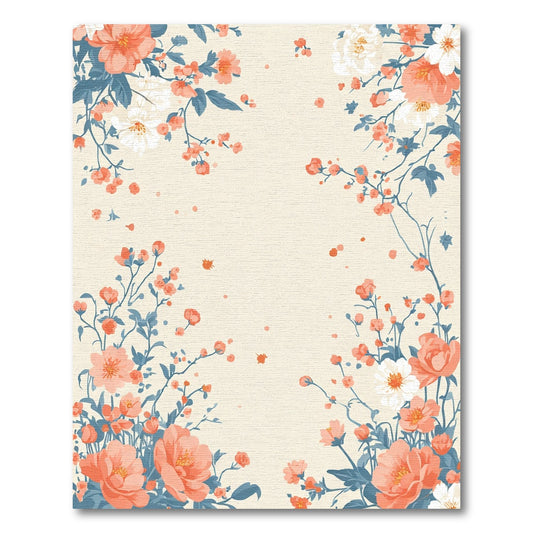 Coral Peach Floral Branches Cream Rug