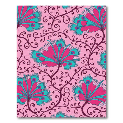 Pink Peacock Feather Floral Scroll Rug