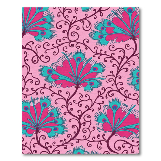 Pink Peacock Feather Floral Scroll Rug