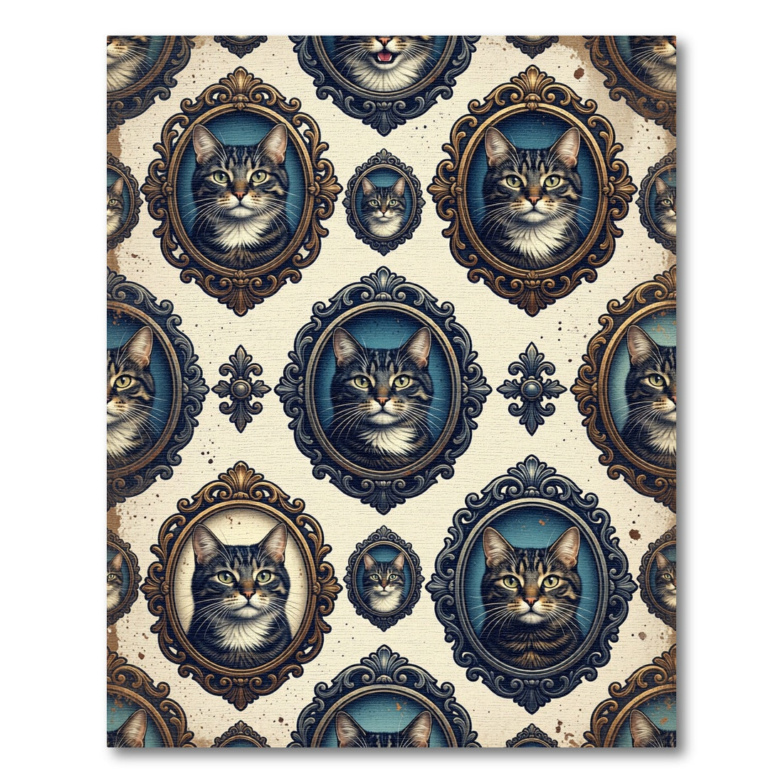 Victorian Tabby Cat Portrait Frame Rug