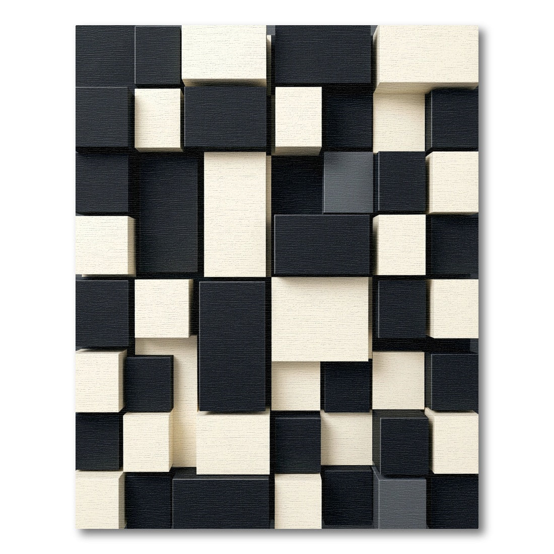 Monochrome Interlocking Cubes Abstract Rug