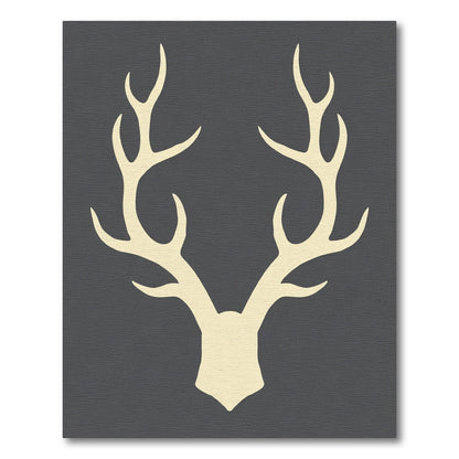 Cream Antlers Dark Gray Background Rug