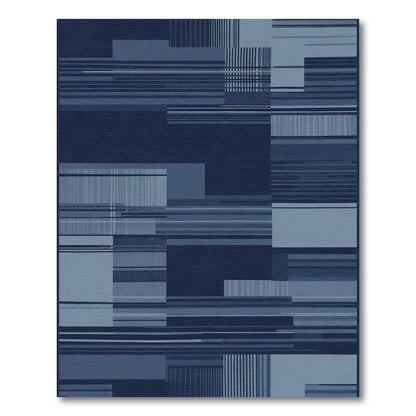Deep Blue Abstract Geometric Stripe Rug