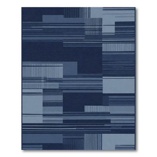 Deep Blue Abstract Geometric Stripe Rug