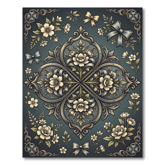 Elegant Slate Floral Bouquet Medallion Rug