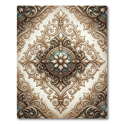 Elegant Gold Scrollwork Medallion Teal Area Rug