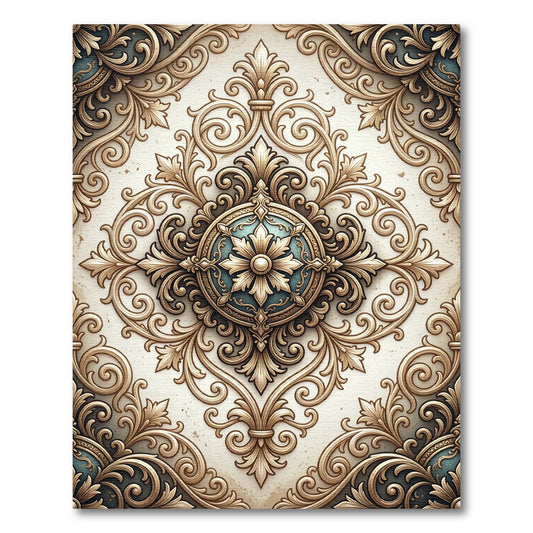 Elegant Gold Scrollwork Medallion Teal Area Rug
