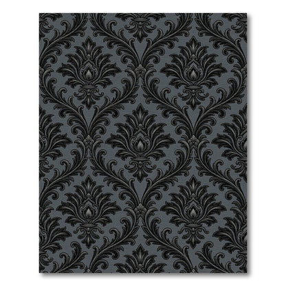 Sophisticated Charcoal Damask Scroll Filigree Rug