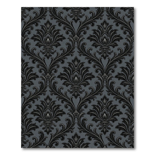 Sophisticated Charcoal Damask Scroll Filigree Rug