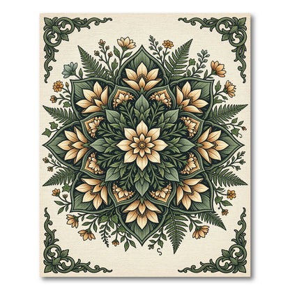 Cream Yellow Floral Fern Mandala Rug