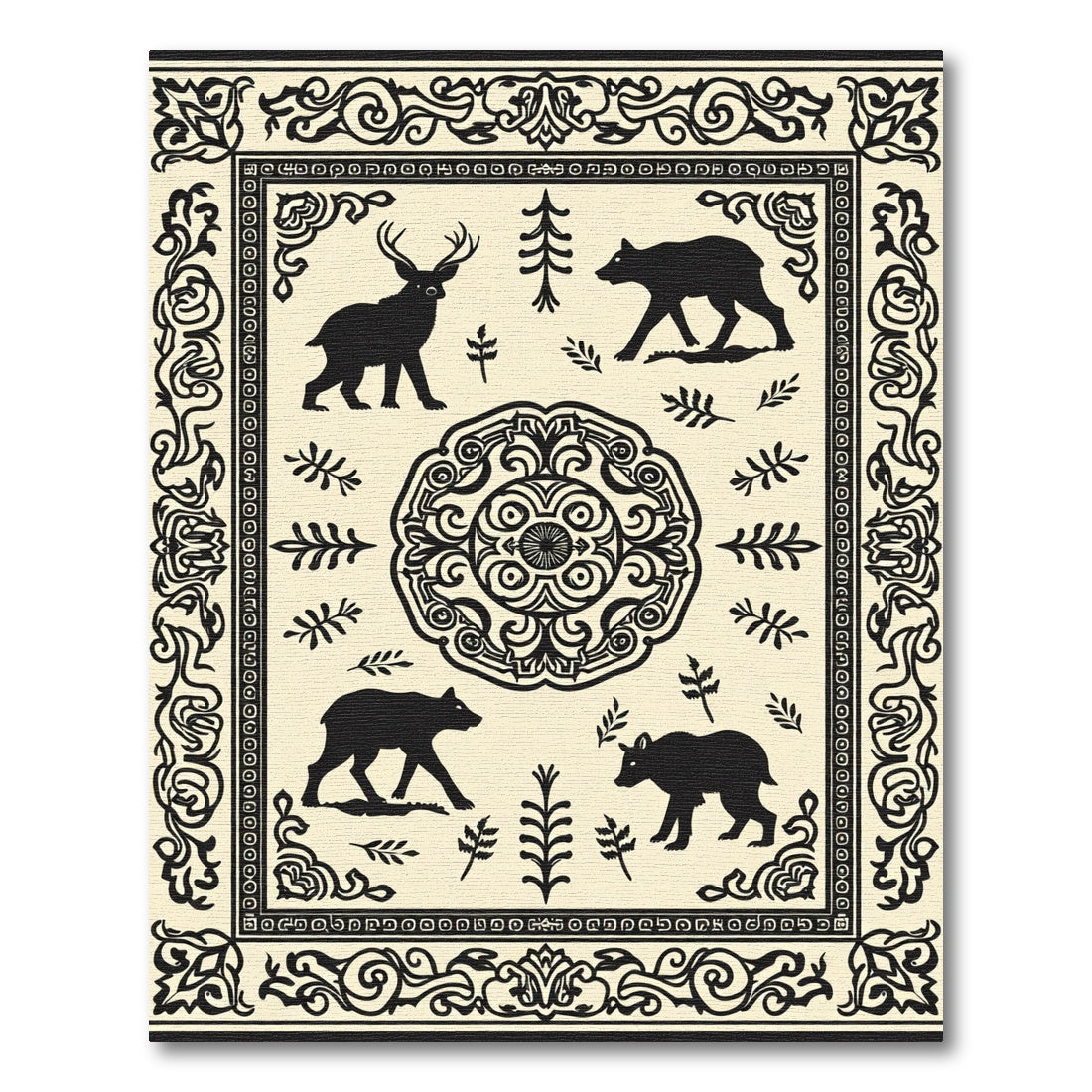 Woodland Deer Bear Flora Medallion Rug