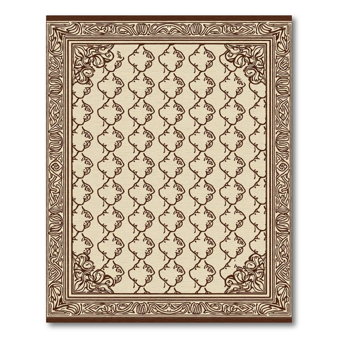 Brown Cream Geometric Vine Border Rug